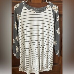 Maurices Floral Sleeve Striped Top